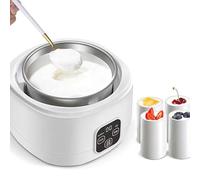 Máquina eléctrica de yogur, máquina automática de yogur de 1 litro con control de temperatura y tiempo ajustable, forro de acero inoxidable y 4 vasos de cerámica, fermentador automático para hacer