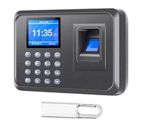 Máquina Fichar, Máquina de Asistencia de Asistencia Biométrica de Huella Dactilar con Sistema Española Pantalla LCD,Capacidad de 100.000 Registros,2.4 Pulgadas,con 8G Disco U (Negro)