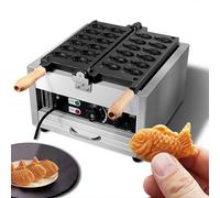 Máquina for Hacer gofres Taiyaki Fish de 1500 W, gofrera eléctrica Comercial con Forma de pez, de Acero Inoxidable con Placa Antiadherente, 50-300 °C y Temporizador de 0 a 5 Minutos