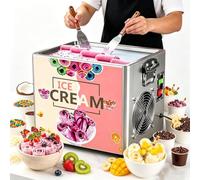 Máquina for hacer rollos de helado eléctrica con 2 palas, sartén for freír hielo de acero inoxidable de 30x24 cm, for bares, cafeterías y confiterías