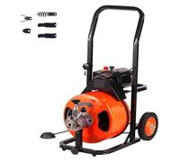 Máquina limpiadora de desagües de 100 pies y 1/2 pulgada con alimentación automática, 4 cabezales de corte y pedal neumático for desagües de 2 a 4 pulgadas. Durabilidad