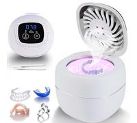 Máquina limpiadora ultrasónica de retenedores, cápsula de limpieza dental ultrasónica UV de 45 kHz con ventilador de secado integrado y temporizador digital, limpiador de retenedores para dentaduras
