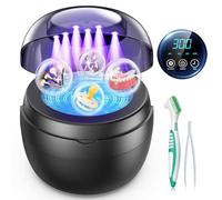 Máquina limpiadora ultrasónica de retenedores, limpiador de dentaduras, 4 modos con temporizador digital, protector bucal, limpiador de alineación, protección nocturna, soportes, cepillo de dientes