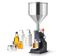 Máquina llenadora manual de pasta líquida de 5 a 100 ml con tolva ajustable for botellas de leche, agua, champú y miel.