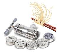 Máquina manual de pasta para hacer fideos de acero inoxidable con 5 cabezales de molde, prensa de fideos con manivela para el hogar y el restaurante, óxido, fácil de limpiar