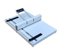 Máquina manual de plegado y puntuación de papel con escalas transparentes y topes de posicionamiento, ideal para tarjetas de felicitación y folletos