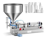 Máquina neumática de llenado de pasta líquida, llenado de crema horizontal de acero inoxidable con tolva, llenador de botellas para líquidos de pasta de aceite de agua, 50-500 ml
