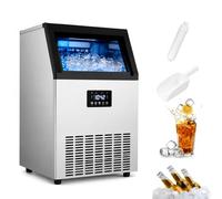 Máquina para Fabricar Hielo 60 kg/24h Almacenamiento 15kg, 60 Cubitos por 8min, de Acero Inoxidable, Independiente y de Encimera, con Pantalla LED y Autolimpieza,para Bar,Restaurante 55IceCubes