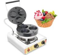 Máquina para hacer conos de gofre de 1600 W, comercial, antiadherente, con mango de tacto frío para helados, aperitivos y frutas, incluye 3 planchas.