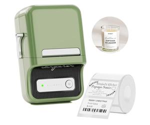 Máquina para hacer etiquetas de 2 pulgadas con 1 rollo de cinta blanca, impresora térmica inalámbrica NIIMBOT B21, sin necesidad de tinta, para ropa, joyería, alimentos, oficina, negocios (verde)