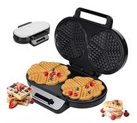 Máquina para hacer gofres con forma de corazón, plancha doble antiadherente de 1200 W con control de temperatura, asas de tacto frío para una rápida preparación del desayuno