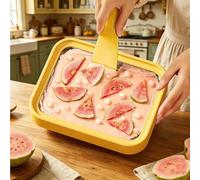 Máquina para hacer helado instantáneo, Kit de acero inoxidable para helado enrollado con 2 espátulas, Enfriamiento rápido, Bandeja impermeable para yogur helado casero DIY(Yellow,23cm)