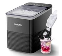 EUHOMY Máquina de hielo de diseño compacto, ajuste de un botón, 9 cubitos de hielo en 2 tamaños, limpieza automática, alertas inteligentes, tapa transparente, color negro, para oficina, cocina