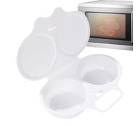 Máquina para hacer huevos escalfados para microondas, carcasa plástica compacta, contenedor de dos ranuras, solución fácil de desayuno, bandeja de preparación de vapor para huevos escalfados caseros