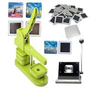 Máquina para Hacer imanes de Fotos Cuadrados para el refrigerador de 50 x 50 mm, con 100 Juegos de consumibles + máquina cortadora de Papel, Kit de máquina para presionar Botones Green