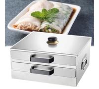 Máquina para hacer rollos de fideos de arroz al vapor con cajón, de acero inoxidable de 2 capas, para cocinar al vapor comida china.,A