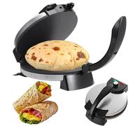 Máquina para hacer roti eléctrica, prensa de tortillas multiusos de 2000 W, máquina prensadora de pan plano de 10 pulgadas con calefacción de doble cara, platos antiadherentes para panqueques y crepes