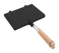 Máquina para Hacer Sándwiches de Carne Negro Doble Cara Mango de Madera | Sartén Parrilla de Aluminio Superficie Antiadherente, Fácil Limpieza, Adecuado para Cocina y Desayuno