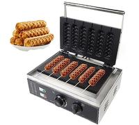 Máquina para hacer wafles eléctrica comercial de seis compartimentos, antiadherente, para hacer muffins franceses y perritos calientes de maíz, temperatura ajustable de 50 a 300 °C con tempo