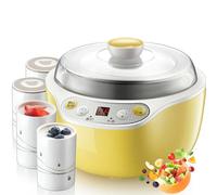 Máquina para hacer yogur, 1000 ml automática con 4 vasos de cerámica, 20 W, pantalla LED, fermentación termostática de 360° y temporizador, ideal para hacer yogur y queso en casa