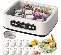 Máquina para hacer yogur, digital automática, forro de acero inoxidable de 1,6 L, 9 vasos de vidrio, 4 modos, calentamiento PTC de temperatura constante para vino de arroz y natto
