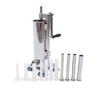 Máquina para rellenar salchichas manual de acero inoxidable de 3 L: manivela con 4 + 4 tubos de llenado y ventosas, relleno de carne vertical, capacidad de hasta 6 libras, para el hogar y la pequeña