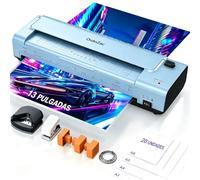 Máquina plastificadora A3 y A4, laminadora 10 en 1 con guillotina, 20 hojas, ABS antiatascos frío y caliente, ideal para plastificar en casa (fotos), oficina (documentos), escuela y negocios, Azul.