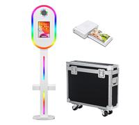 Máquina portátil de fotomatón compatible con iPad, sincronización de música RGB, luz RGB, cabina de fotos selfie con funda de vuelo (macachine+mini impresora)