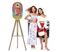 Máquina portátil de fotomatón compatible con iPad y cámara, sincronización de música RGB, luz RGB, cabina de fotos selfie con funda de vuelo (máquina de cabina fotográfica)