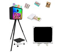 Máquina portátil para fotomatón con pantalla táctil de 15.6 pulgadas, incluye soporte para impresora, altura ajustable, mini PC integrado, luz RGB, funda de vuelo para fiestas, bodas, eventos (negro