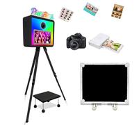 Máquina portátil para fotomatón con pantalla táctil de 15.6 pulgadas, incluye soporte para impresora, altura ajustable, mini PC integrado, luz RGB, funda de vuelo para fiestas, bodas, eventos (negro