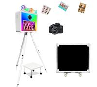 Máquina portátil para fotomatón con pantalla táctil de 15.6 pulgadas, incluye soporte para impresora, altura ajustable, mini PC integrado, luz RGB, funda de vuelo para fiestas, bodas, eventos (blanco