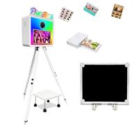 Máquina portátil para fotomatón con pantalla táctil de 15.6 pulgadas, incluye soporte para impresora, altura ajustable, mini PC integrado, luz RGB, funda de vuelo para fiestas, bodas, eventos (blanco