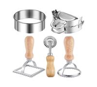 Máquina Prensa Raviolis 5 Piezas Molde Acero Inoxidable con Rueda Rodante | Set Cortador de Raviolis Para Amantes de la Pasta Cocineros en Casa Madres Cocina y Restaurante Fiestas y Celebraciones