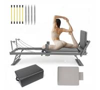Máquina Reformadora de Pilates Plegable con Trampolín, Máquina de Ejercicio de Pilates con 4 Muelles y 5 Cuerdas para el Hogar y el Gimnasio,Grey-10box