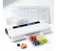 Máquina selladora al vacío de alimentos, succión fuerte de 75 KPA, modos seco/húmedo, 20 bolsas incluidas, temporizador digital de cuenta regresiva, indicador LED, diseño compacto para la cocina del