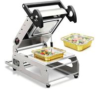 Máquina Selladora de Bandejas Manual de Servicio Pesado, Selladora Térmica Comercial de Acero Inoxidable para Envases de Alimentos, Ancho de Película 180mm para Cajas con Carne