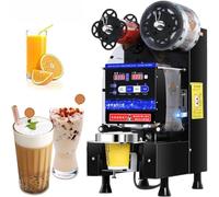 Máquina selladora de tazas totalmente automática de 480 W, sellador eléctrico comercial de tazas de té con burbujas para vasos de plástico y papel de 90/95 mm, 400-600 tazas/hora, color negro
