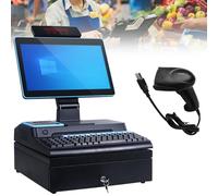 Máquina Todo En Uno De Caja Registradora Táctil Pequeña, Pantalla táctil de 15,6 pulgadas, Plegable En Múltiples Ángulos, 4/8G + 64/128/256 GB, para Restaurante Supermercado Minorista C-8+256GB