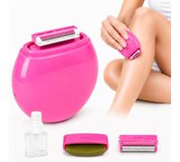 Maquinilla de afeitar compacta de viaje para mujer, triple hoja con barra de lubricación, cartucho reemplazable y botella de spray recargable para pieles sensibles (rosa)