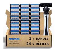 Maquinilla de afeitar de 6 cuchillas, de plástico antideslizante para hombre, cartuchos de recambio manuales reutilizables, herramienta de limpieza facial, 24 cartuchos de recambio, suministros de