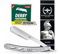 Maquinilla de afeitar de mano libre Mars de Roman Empire Shaving | Maquinilla de afeitar profesional para barba, bigote y contornos con juego de 100 cuchillas Derby Profesional