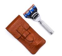 Maquinilla de afeitar de seguridad Parker, navaja de viaje de 5 hojas Fusion compatible con lujosa funda de cuero