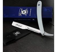 Maquinilla de afeitar plegable para barbero de corte recto, color gris para hombre, viene con una bolsa de cuero caja para hombres