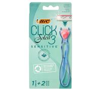 BIC Click 3 Soleil Sensitive - Navaja de afeitar recargable para mujer, 30% mango de plástico reciclado y 3 hojas de repuesto - Caja de 1+2