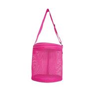Maqulae Bolsa de Playa de Malla para Niños Bolsa de Recolección de Concha Cilíndrica de Almacenamiento de Juguetes de Playa con Cremallera Correa Ajustable para Niños Niñas (Rosa)