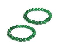 Maqulae Pulsera de ágata Verde de 8 Mm de 2 Piezas, Pulsera de Riqueza de la Suerte Feng Shui con Triple Protección, para el éxito Empresarial y la Buena Suerte (#2)