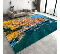 Mar Adriático Pueblo Pequeño Alfombra Salon Grande Lavable en Lavadora, Edificios Junto Al Mar Alfombra Pelo Corto Imitación Cachemira Abstracta Antideslizante para Dormitorio 140x200 cm D-152