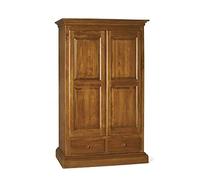 Mar.c.a. Design - Armario de dormitorio de madera maciza Arte pobre, nogal oscuro, 2 puertas de pelo recto, 2 cajones, barra de ropa, clásica 61 x 125 x 200 h, fabricada en Italia
