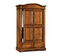 Mar.c.a. Design - Armario de madera maciza Arte Povera 122x59x200 cm - 2 puertas correderas, 2 cajones Gendarme redondo